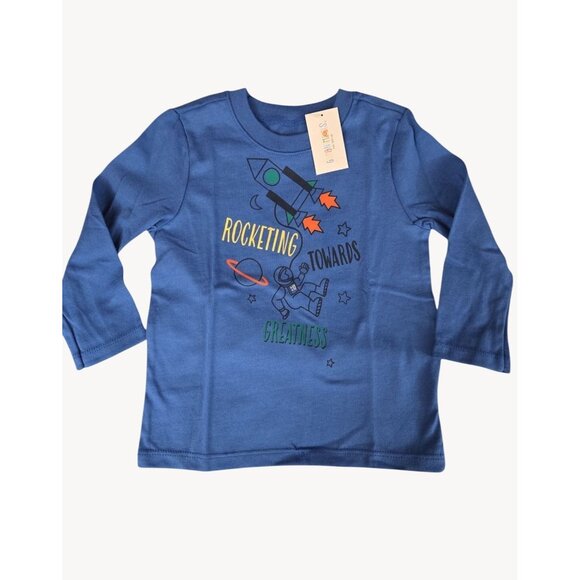 NWT Toddler Boys Long Sleeve Shirt – Rocket Ship – Size 18M – Blue - Picture 1 of 4